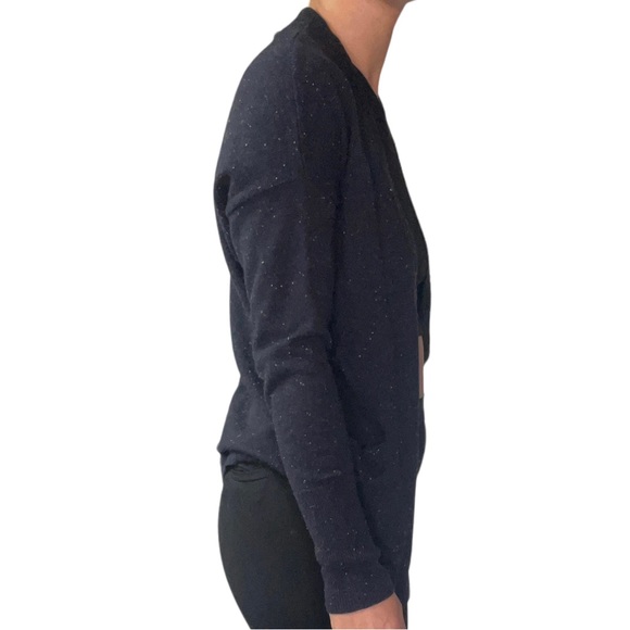 Navy Merino Wool With Coloured Sprinkle Open Cardigan - Picture 3 of 6